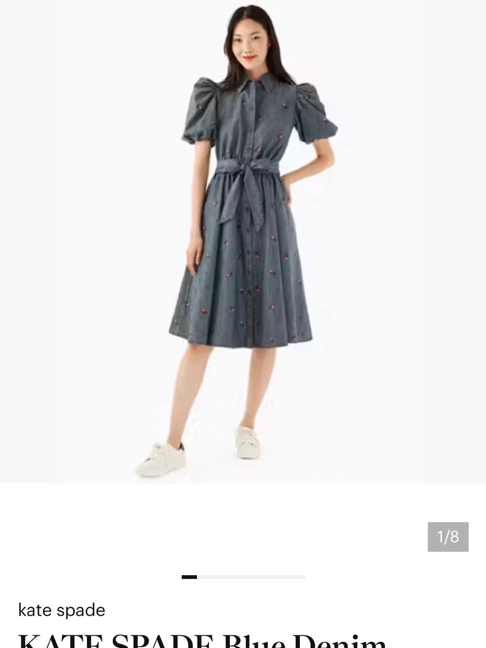 kate spade Blue Denim Puff-Sleeve Shirtdress with Tie Belt